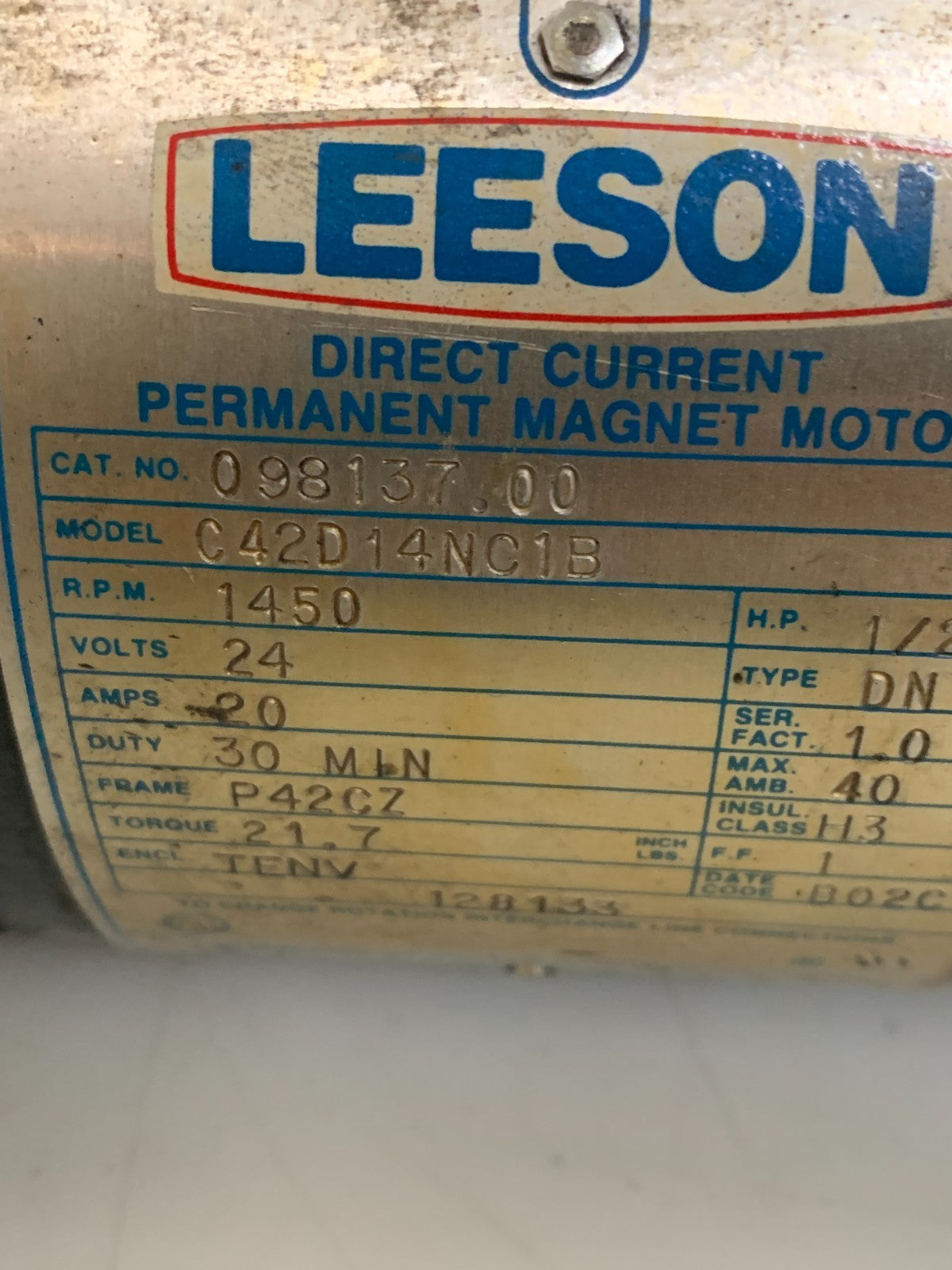 LEESON DIRECT CURRENT PERMANENT MAGNET MOTOR C42D14NC1B