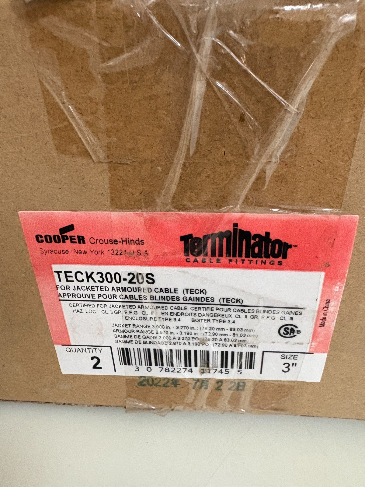 COOPER CROUSE HINDS TECK JACKETED ARMOURED CABLE FITTING TECK300-20S3