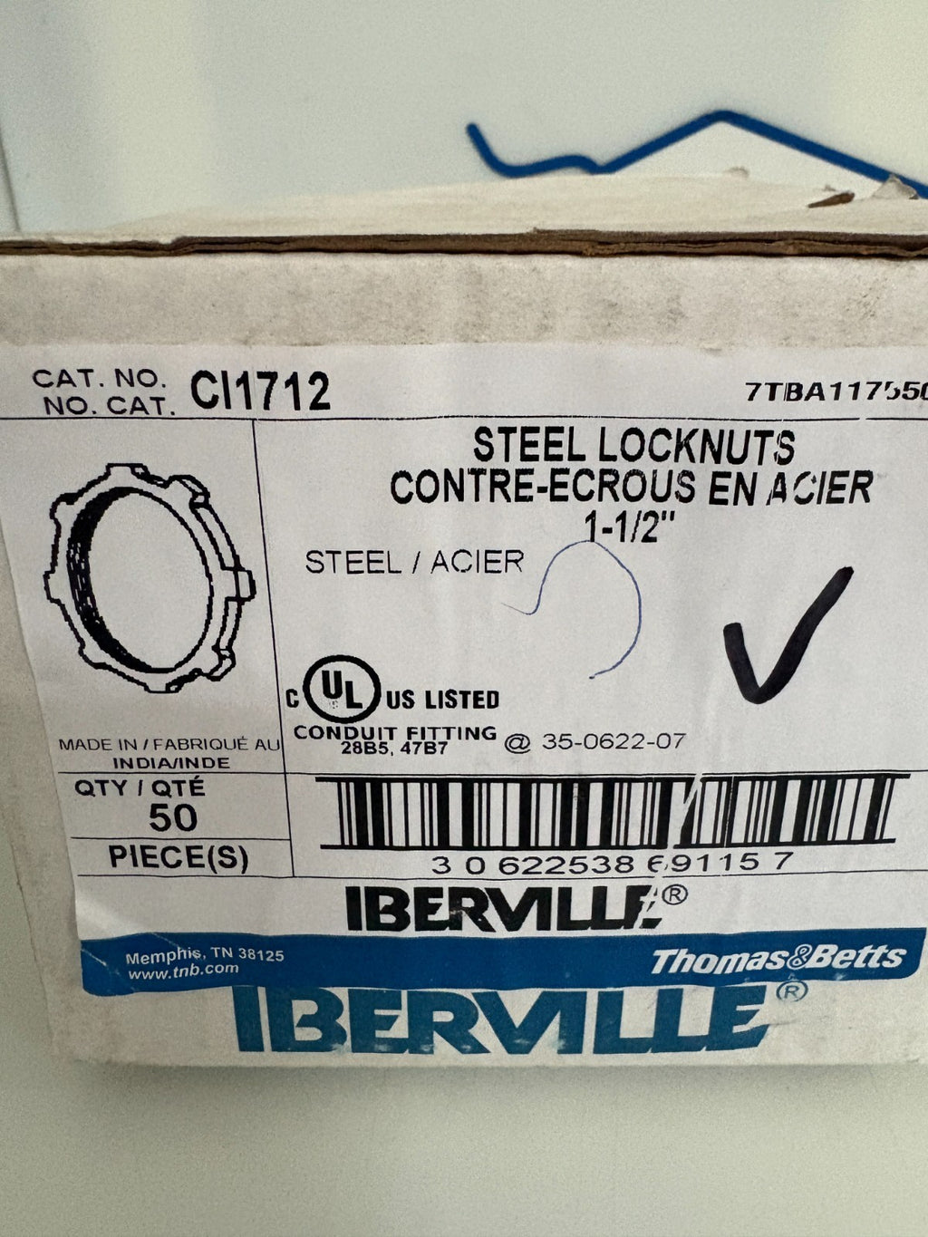 ABB THOMAS & BETTS 1 1/2" STEEL LOCKNUTS CI172 50 IN BOX2