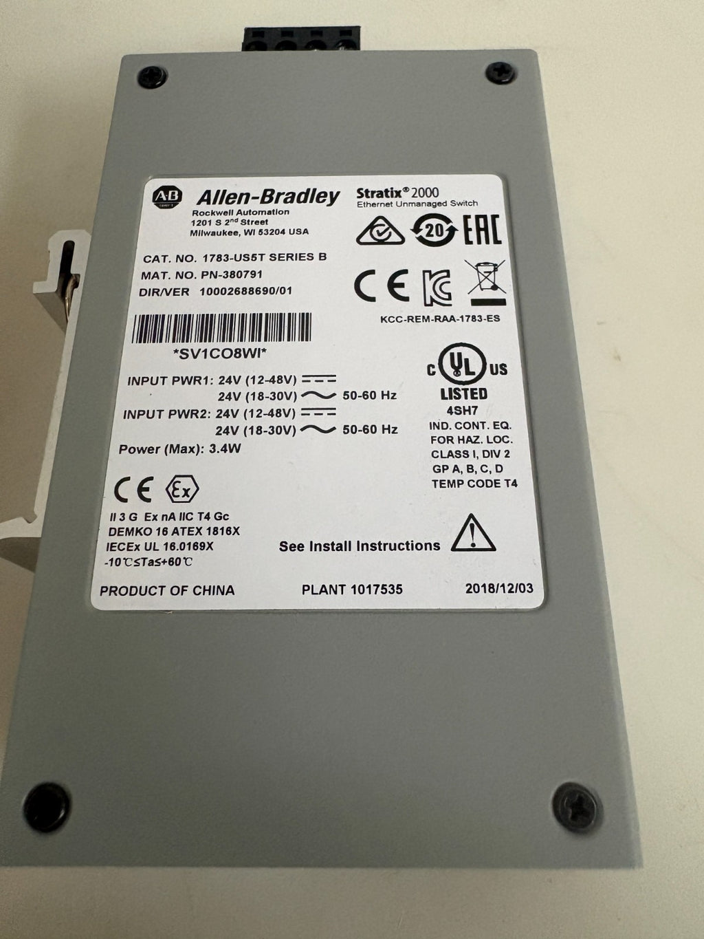 ALLEN BRADLEY STRAT IX 2000 ETHERNET UNMANAGED SWITCH 1