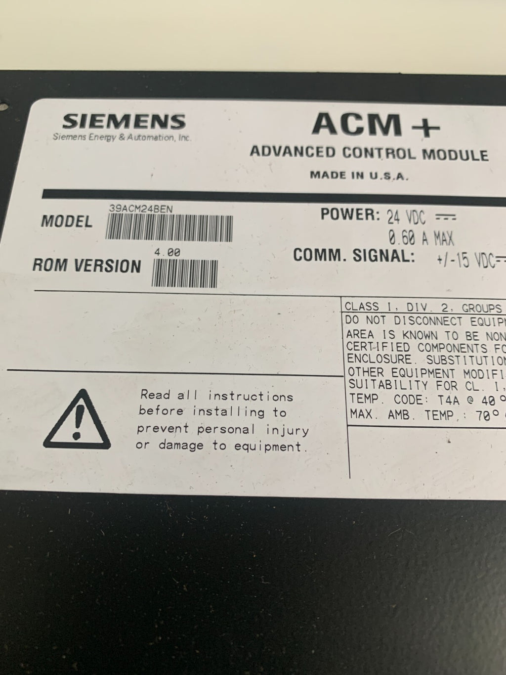 SIEMENS ACM + ADVANCED CONTROL MODULE 16139-215/3 39 ACM24 BEN