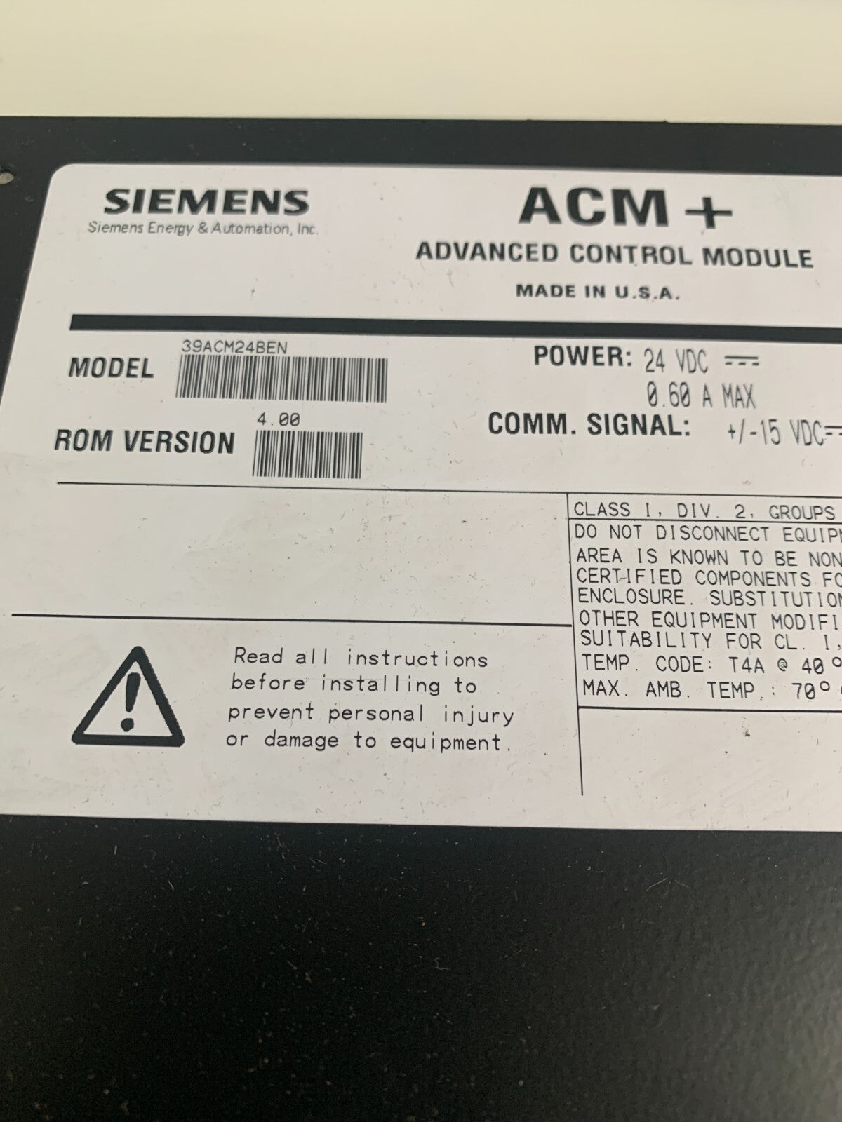 SIEMENS ACM + ADVANCED CONTROL MODULE 16139-215/3 39 ACM24 BEN