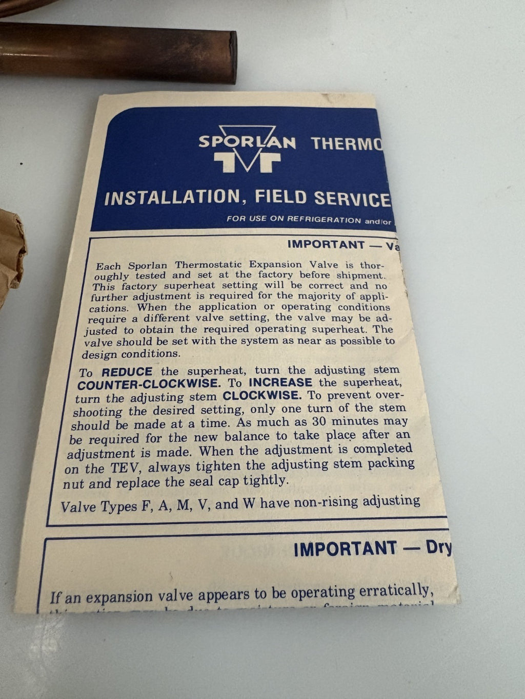 SPORLAN THERMOSTATIC EXPANSION VALVE OVE 30 CP100
