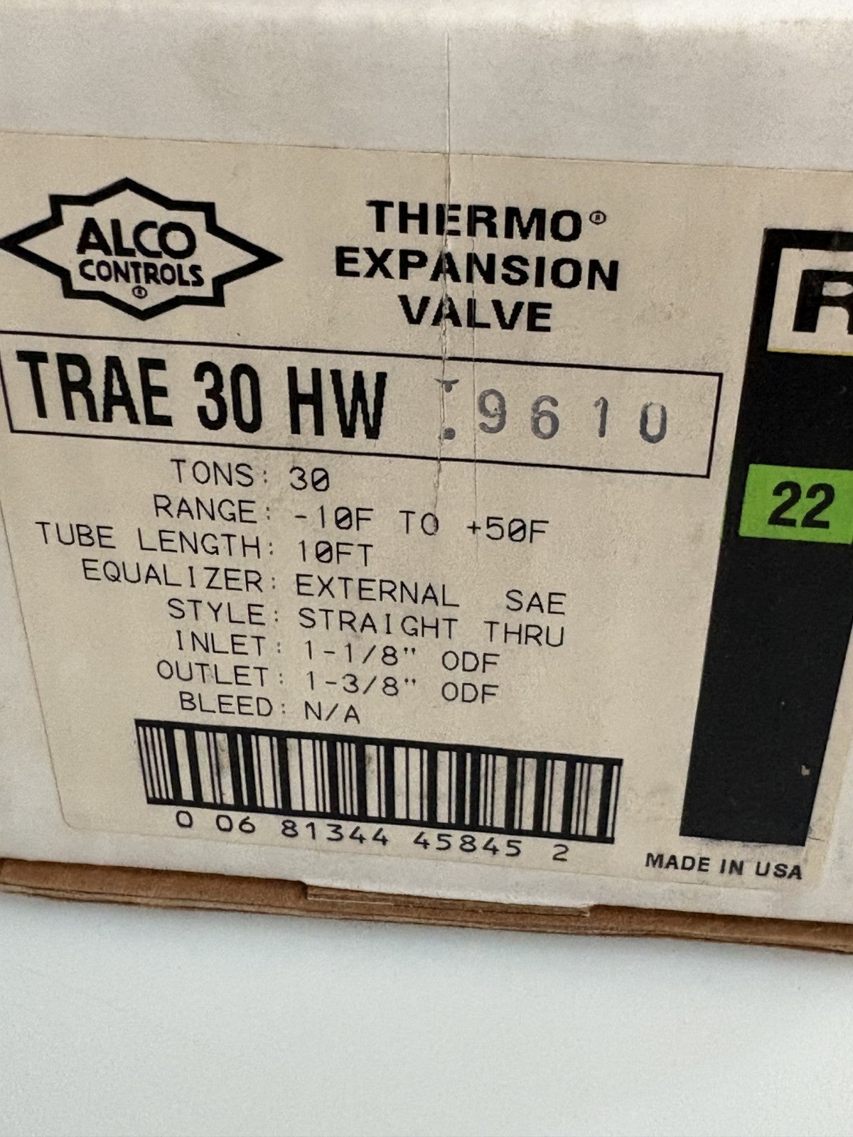 ALCO CONTROLS THERMOSTATIC EXPANSION VALVE TRAE 30 HW