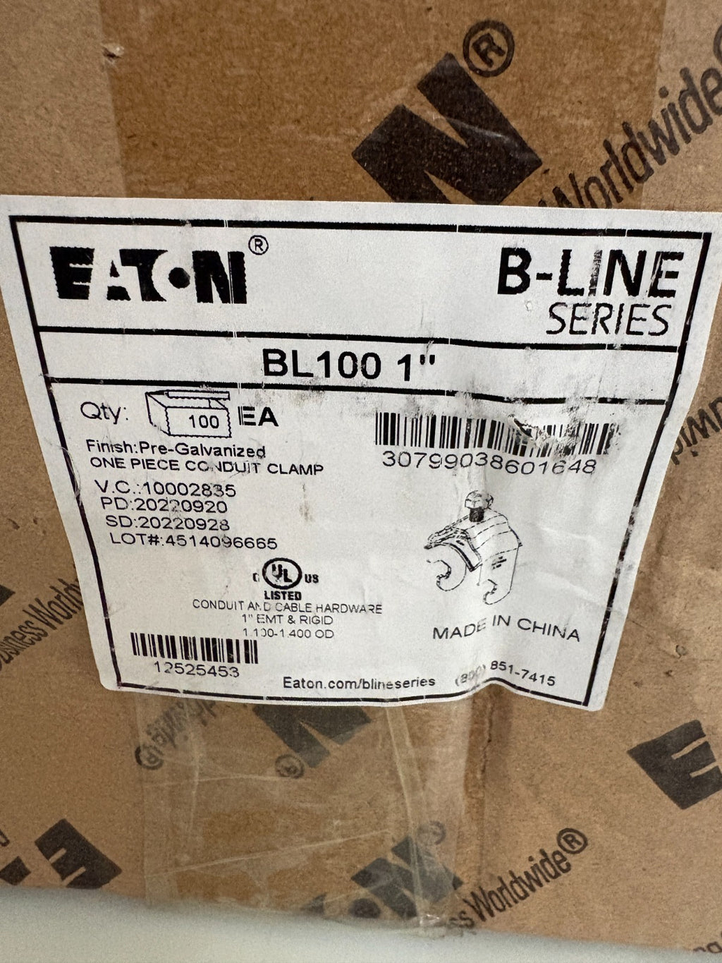 EATON 1" GALVANIZED CONDUIT CLAMP BL100 1 100 IN BOX2