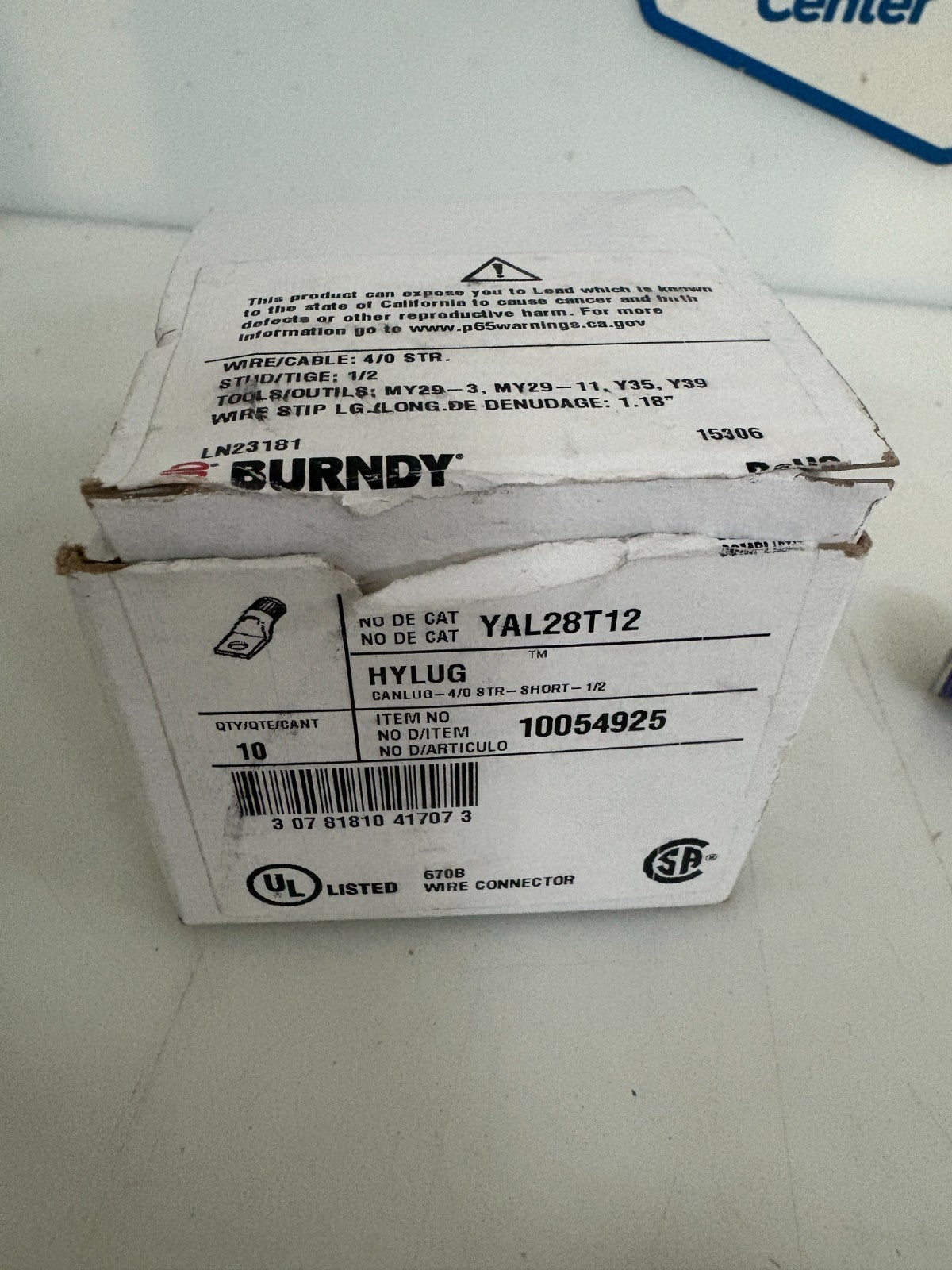 BURNDY HYLUG CANLUG 4/0 8TR-SHORT-1/2 YAL28T12 10 PER BOX2