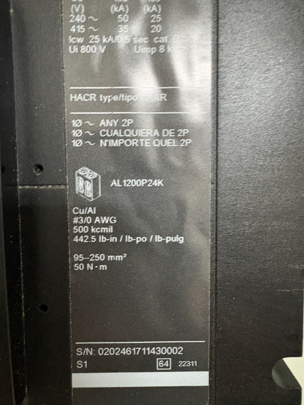 SCHNEIDER SQUARE D POWERPACT 1200 AMP CIRCUIT BREAKER PG1200 PGA361203