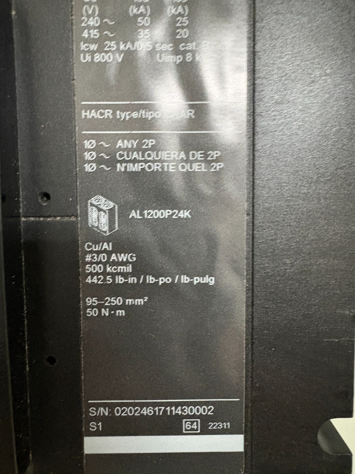 SCHNEIDER SQUARE D POWERPACT 1200 AMP CIRCUIT BREAKER PG1200 PGA361203