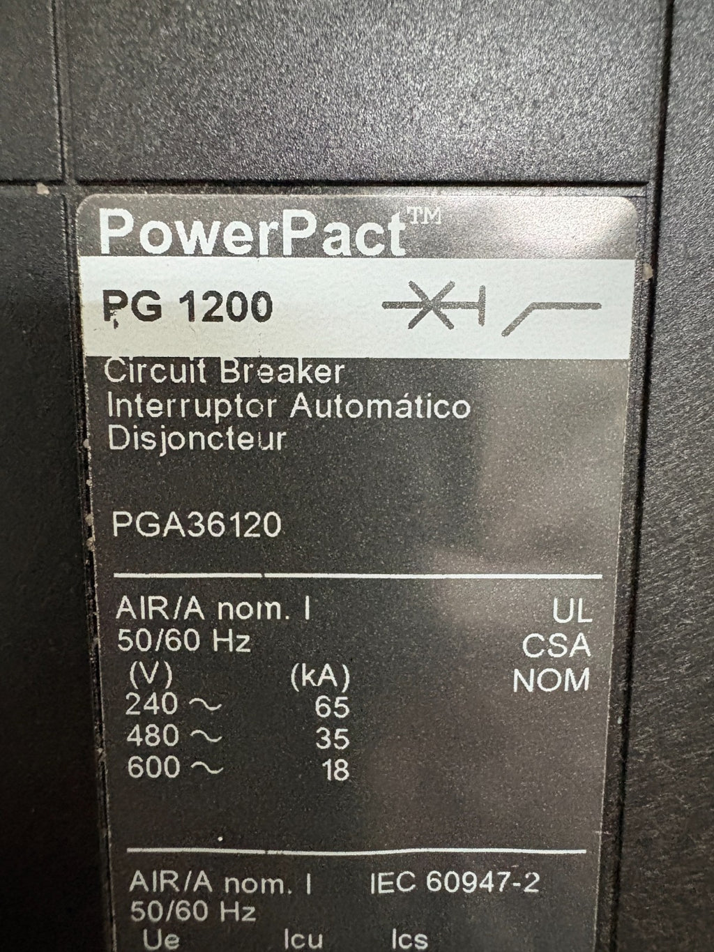 SCHNEIDER SQUARE D POWERPACT 1200 AMP CIRCUIT BREAKER PG1200 PGA361202