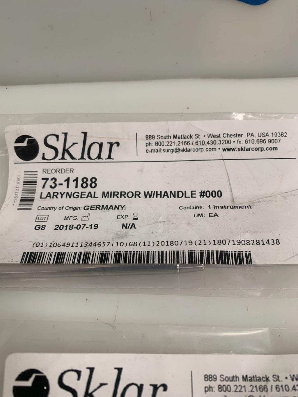 LOT OF 2 SKLAR LARYNGEAL MIRROR W/HANDLE #000 73-11801
