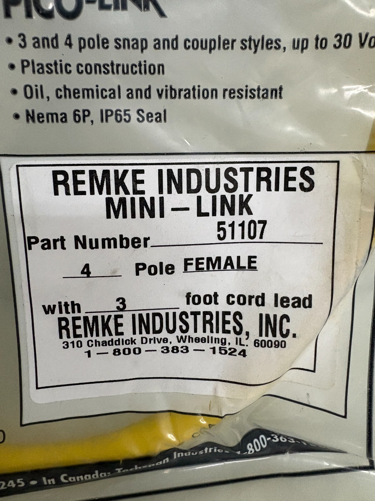 LOT OF 4 REMKE 4 POLE FEMALE 3' CORDSETS #51107