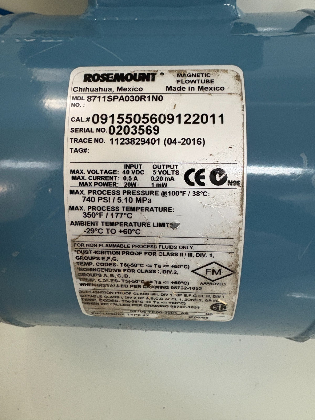 ROSEMOUNT MAGNETIC FLOWTUBE 8711SPA030R1N0