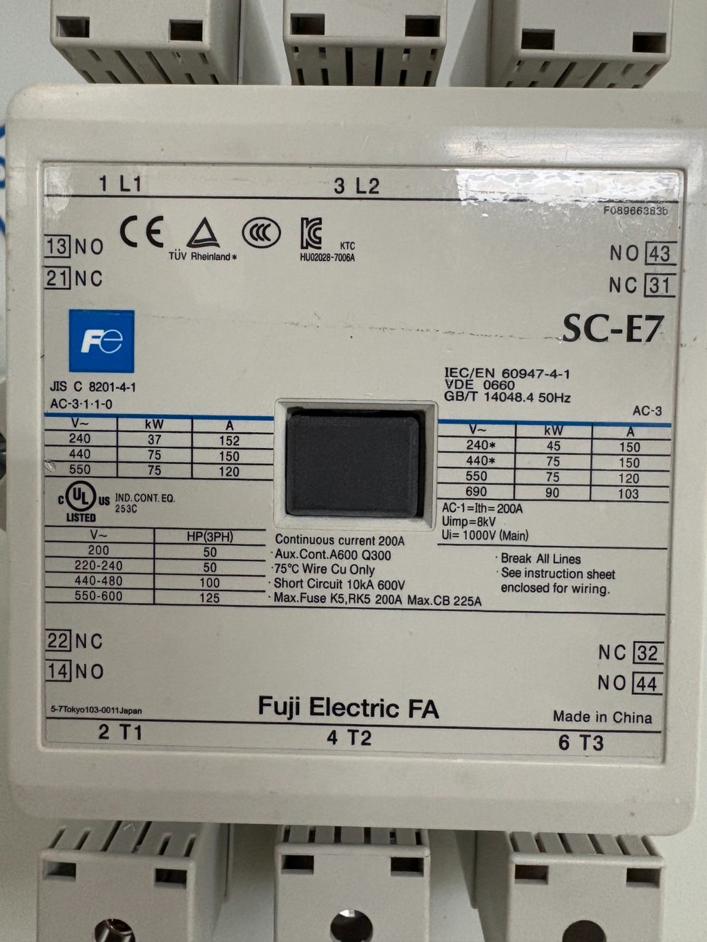 FUJI ELECTRIC FA 3 POLE CONTACTOR SC-E73