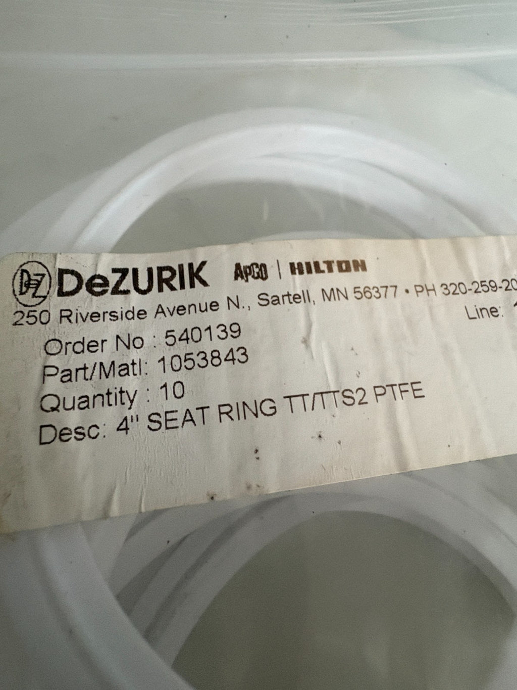 LOT OF 10 DEZURIK 4" SEAT RING TT/TTS2 PTFE #1053843