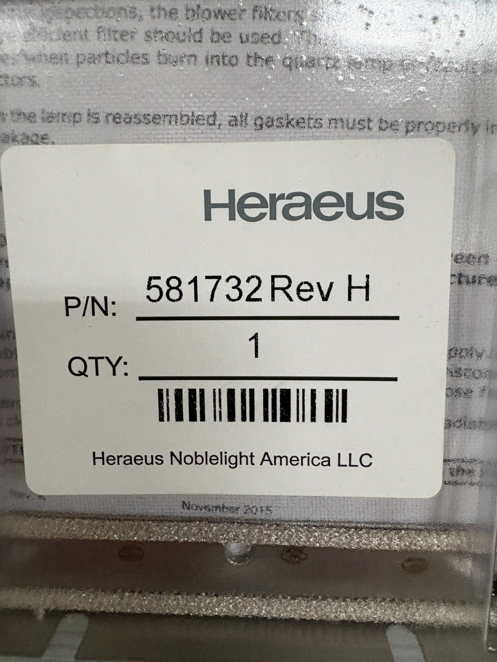 HERAEUS UV FUSION KIT #581732 REV H