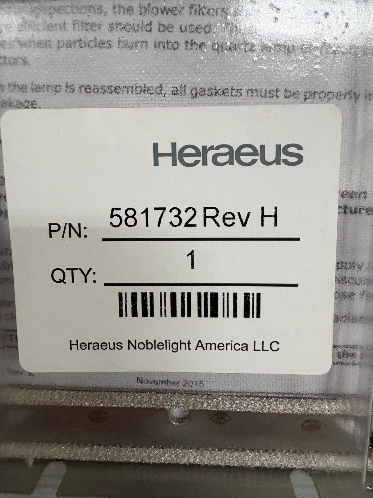 HERAEUS UV FUSION KIT #581732 REV H