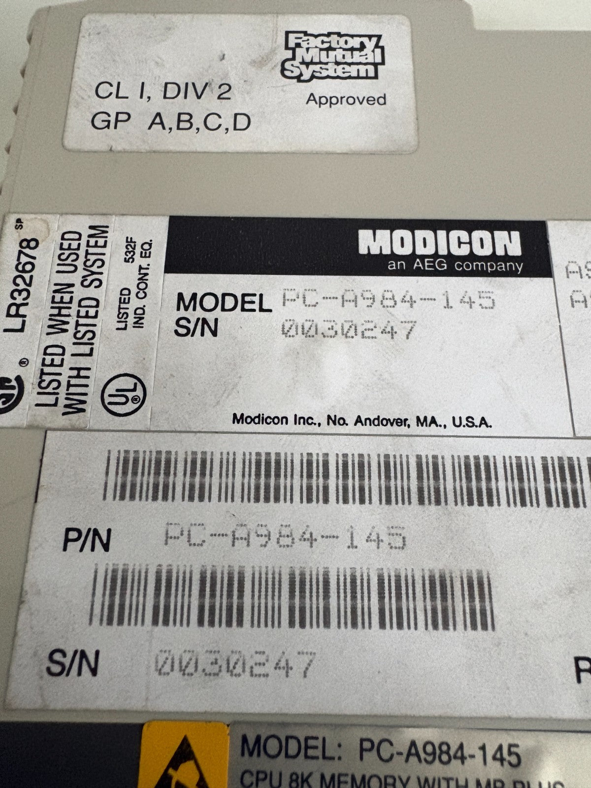 SCHNEIDER MODICON PROCESSOR MODULE PC-A984-145