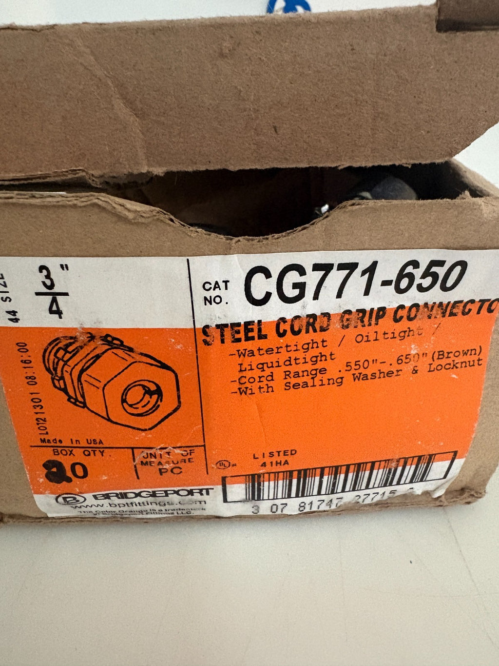 LOT OF 13 BRIDGEPORT 3/4" STEEL CORD GRIP CONNECTOR CG 771-6503
