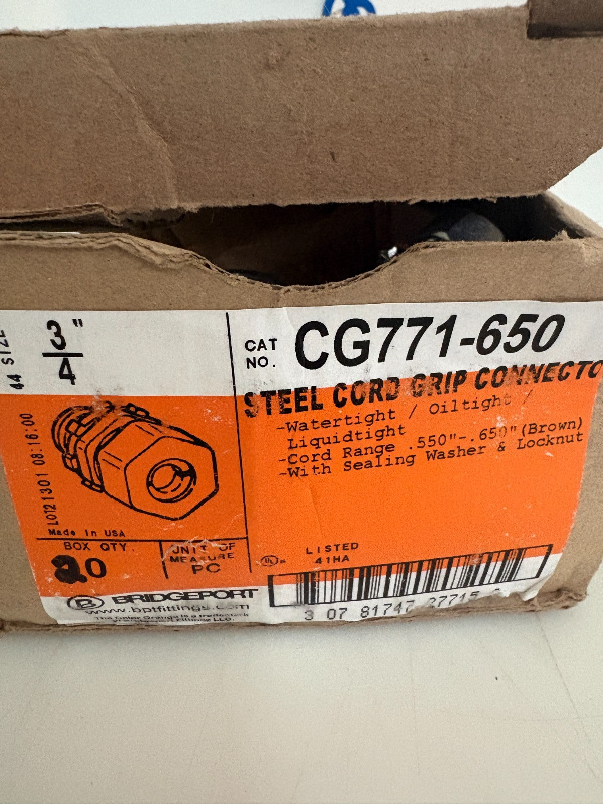 LOT OF 13 BRIDGEPORT 3/4" STEEL CORD GRIP CONNECTOR CG 771-6503