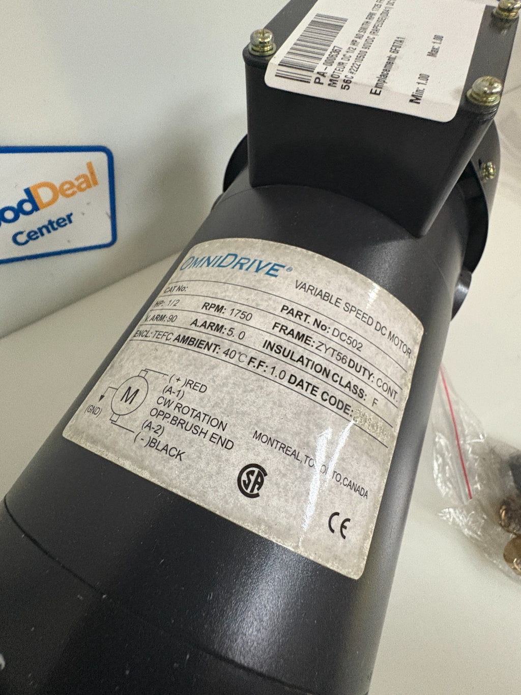 OMNIDRIVE VARIABLE SPEED DC MOTOR 1/2 HP #DC502
