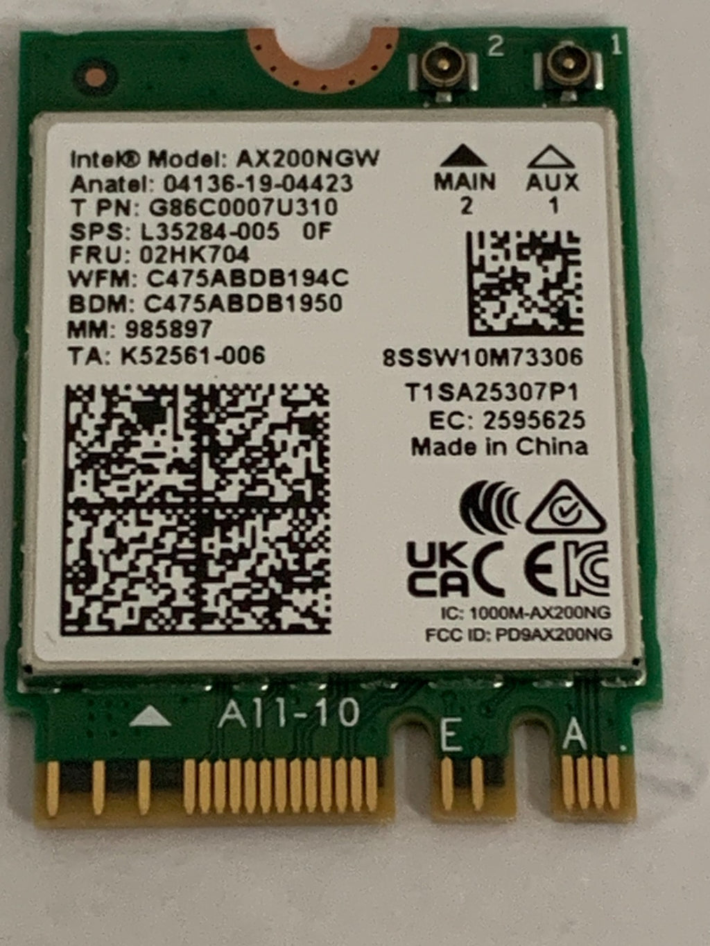 INTEL WIFI 6 AX200 MULTI PROTOCAL MODULE #AX200.NGWG
