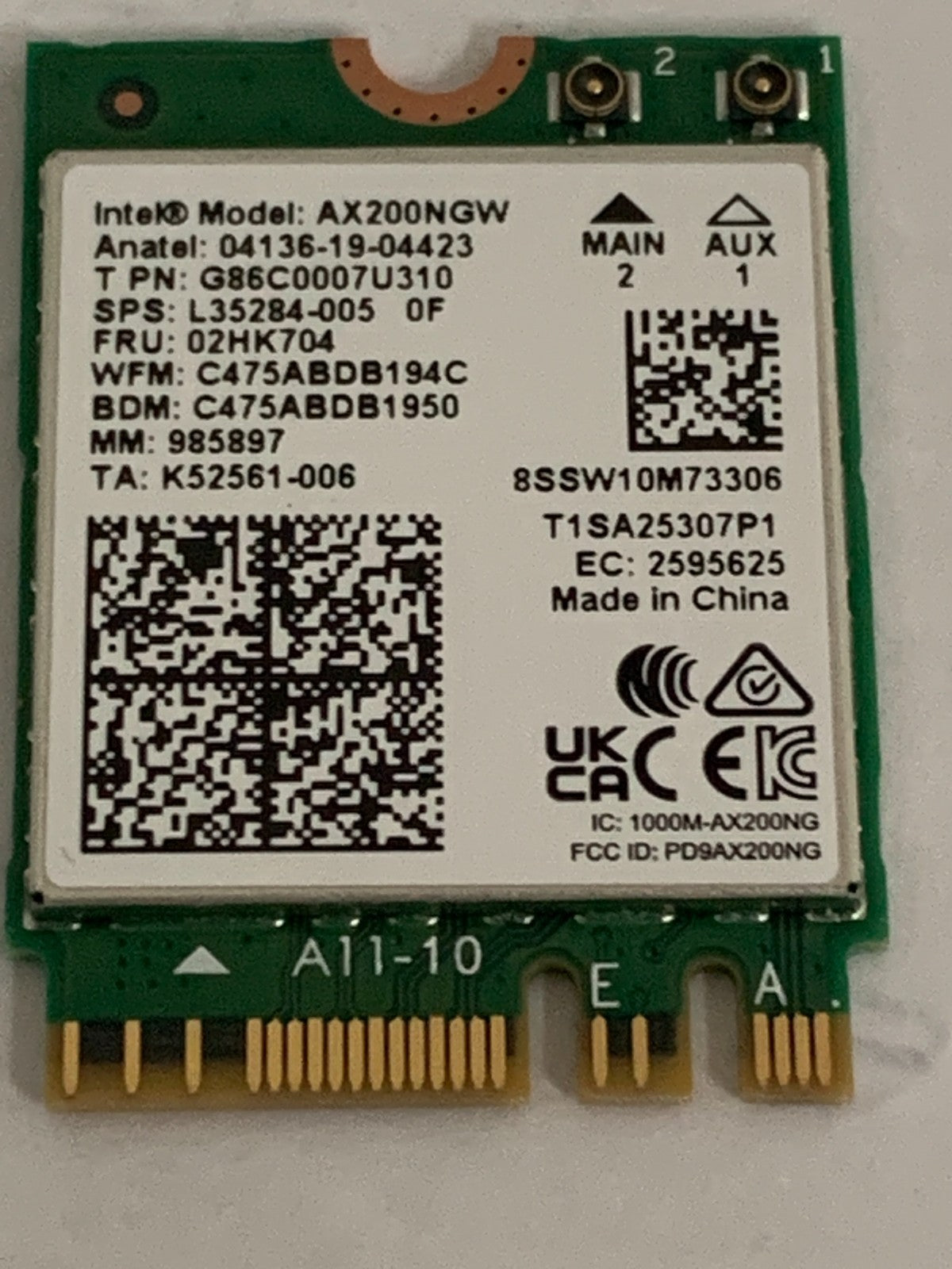 INTEL WIFI 6 AX200 MULTI PROTOCAL MODULE #AX200.NGWG