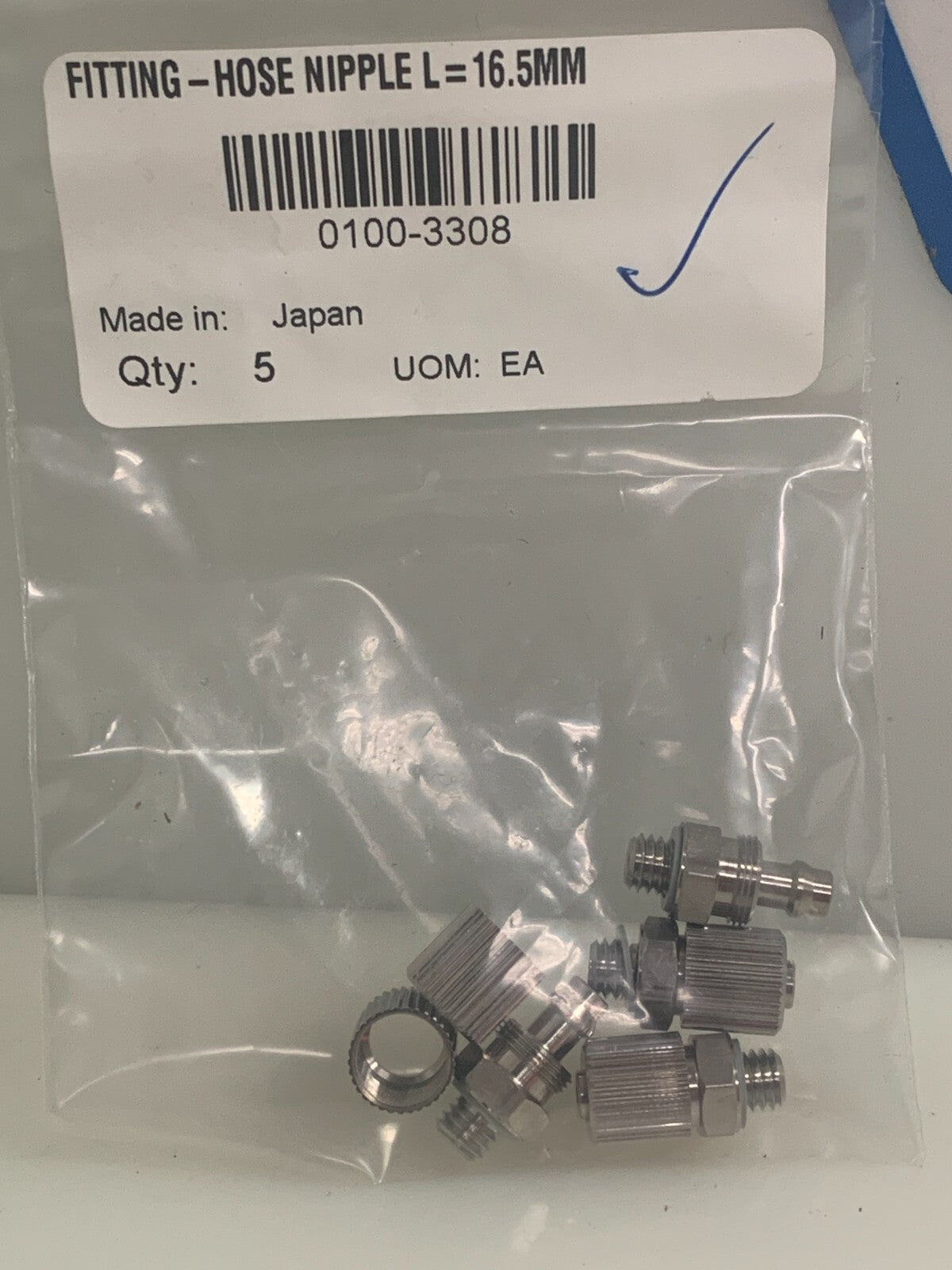 Lot of 5 HP Scitex Fitting Hose Nipple L=16.5mm 0100-3308