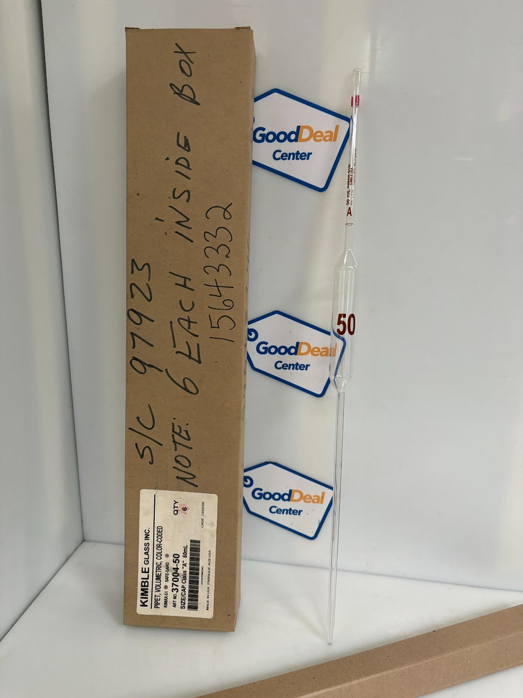KIMBLE GLASS 50ML VOLUMETRIC COLOR CODED PIPET 37004-50 BOX OF 6