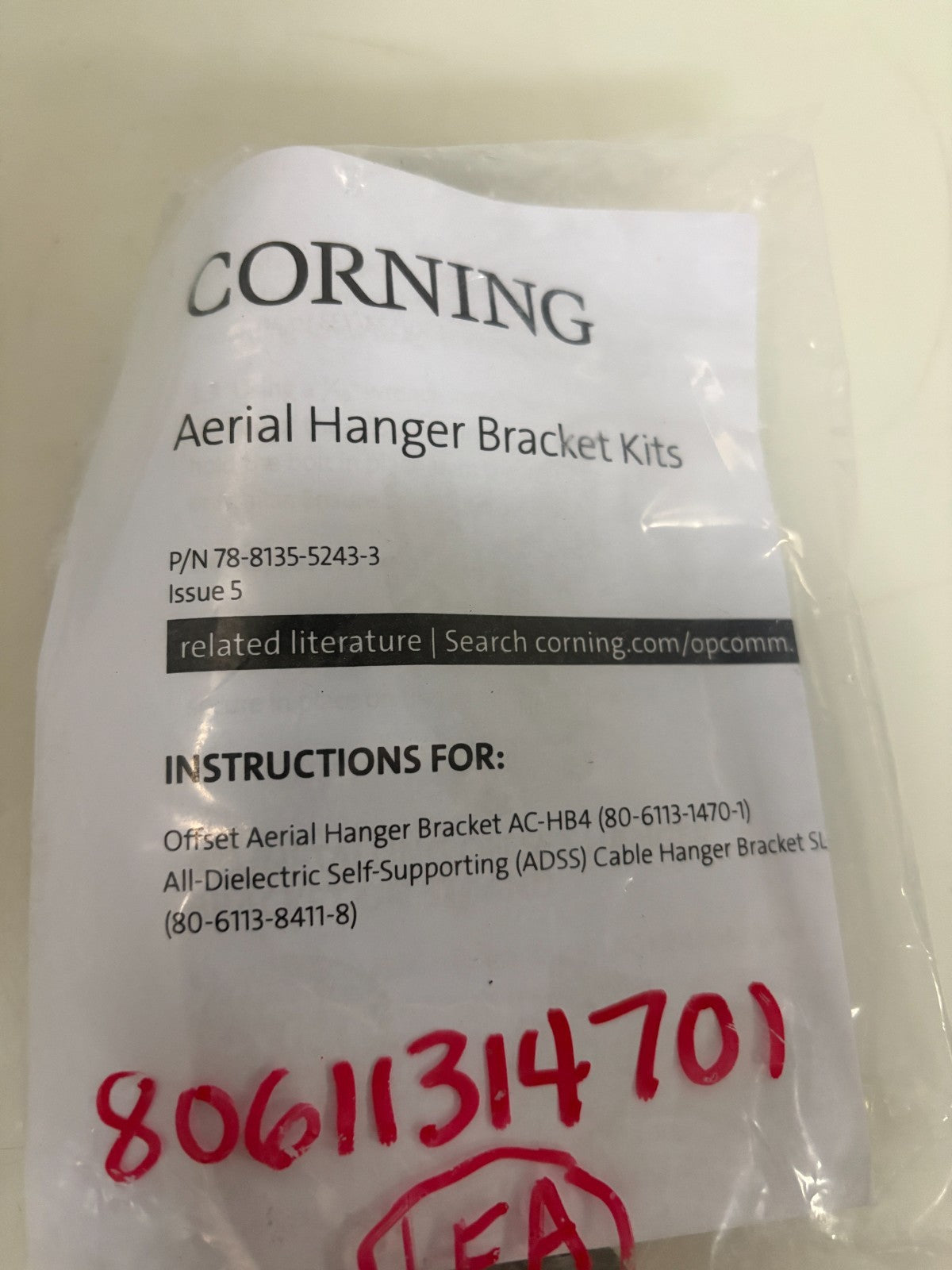 LOT OF 5 CORNING AERIAL HANGER BRACKET KIT 78-8135-5243-32