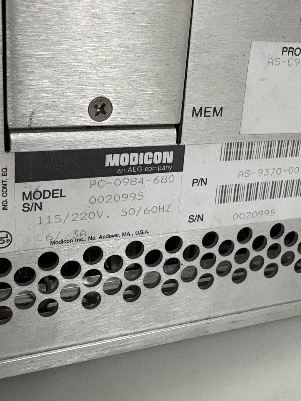 SCHNEIDER MODICON 984 POWER SUPPLY PROGRAMMABLE CONTROLLER PC-0984-6804