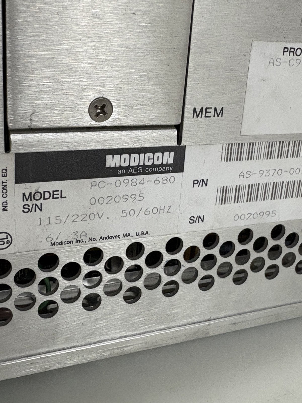 SCHNEIDER MODICON 984 POWER SUPPLY PROGRAMMABLE CONTROLLER PC-0984-6804
