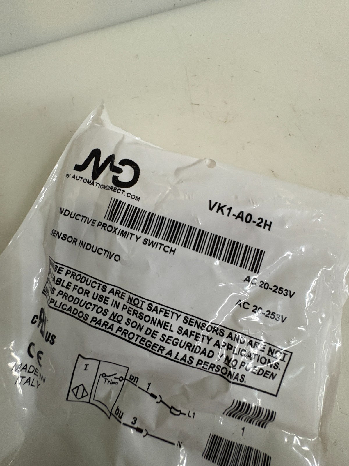 AUTOMATION DIRECT INDUCTIVE PROXIMITY SWITCH VK1-AO-2H2