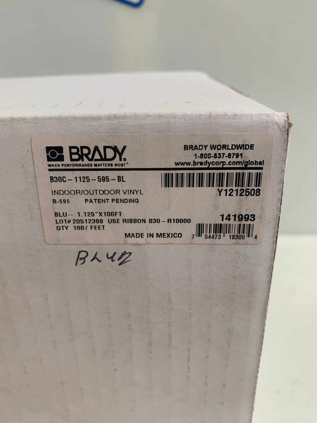 BRADY 1".125 X 100FT BLUE RIBBON TAPE1