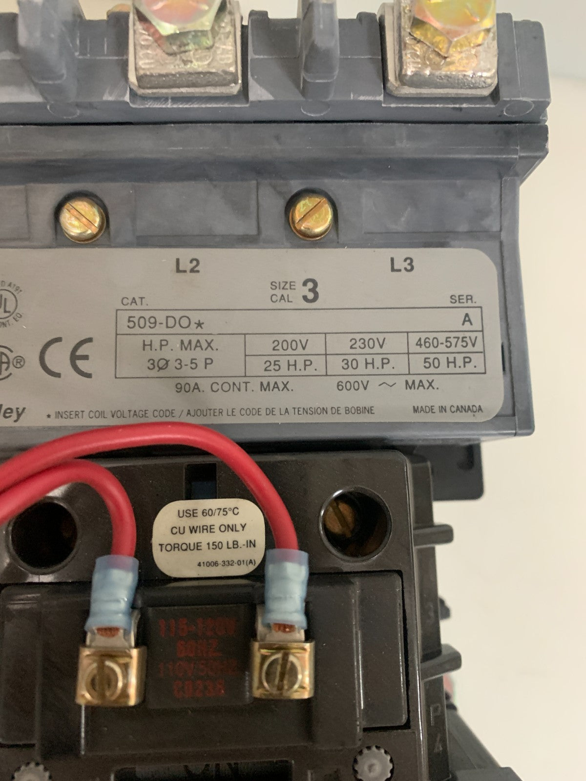 ALLEN BRADLEY MOTOR STARTER 509-DO SER A SIZE 33