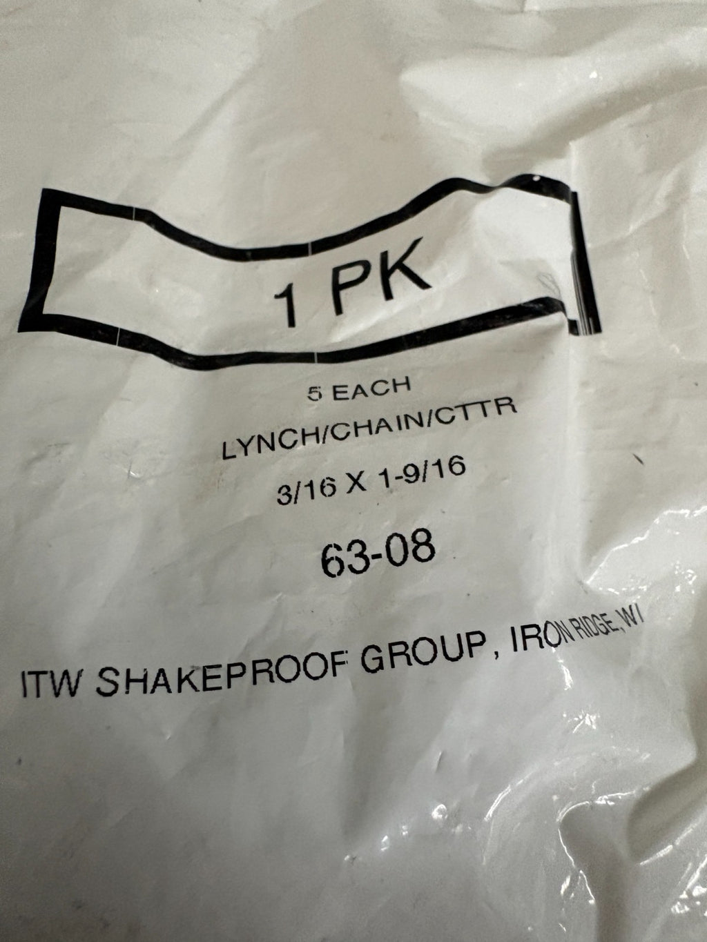 LYNCH PIN W/CHAIN AND COTTER 3/16" X 19/16" 63-08 BAG OF 52