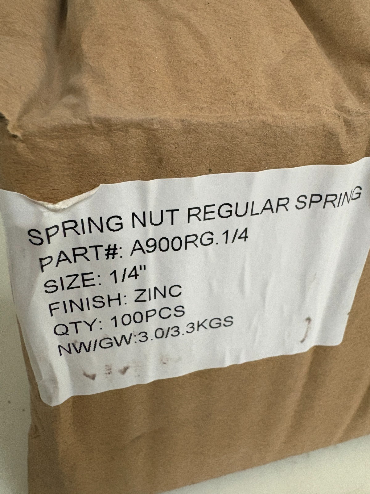 STRUT SPRING NUT REGULAR SPRING A 900RG.1/4 100 PER BOX2