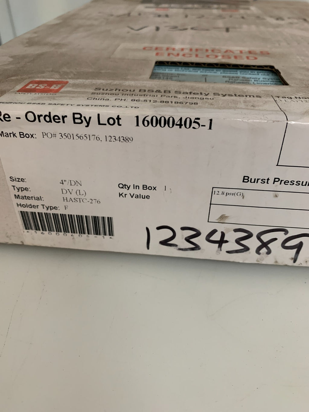BS&B RUPTURE DISC 4" 12.8 PSI DV (L)2