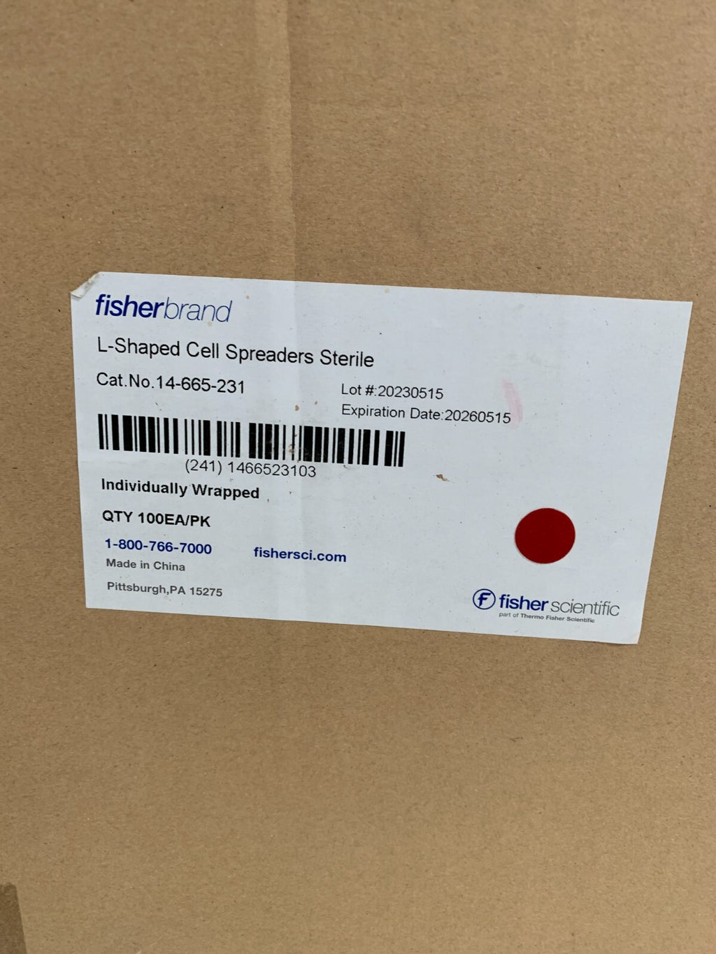 FISHER BRAND L-SHAPED CELL SPREADERS STERILE 14-665-231 100/PK1