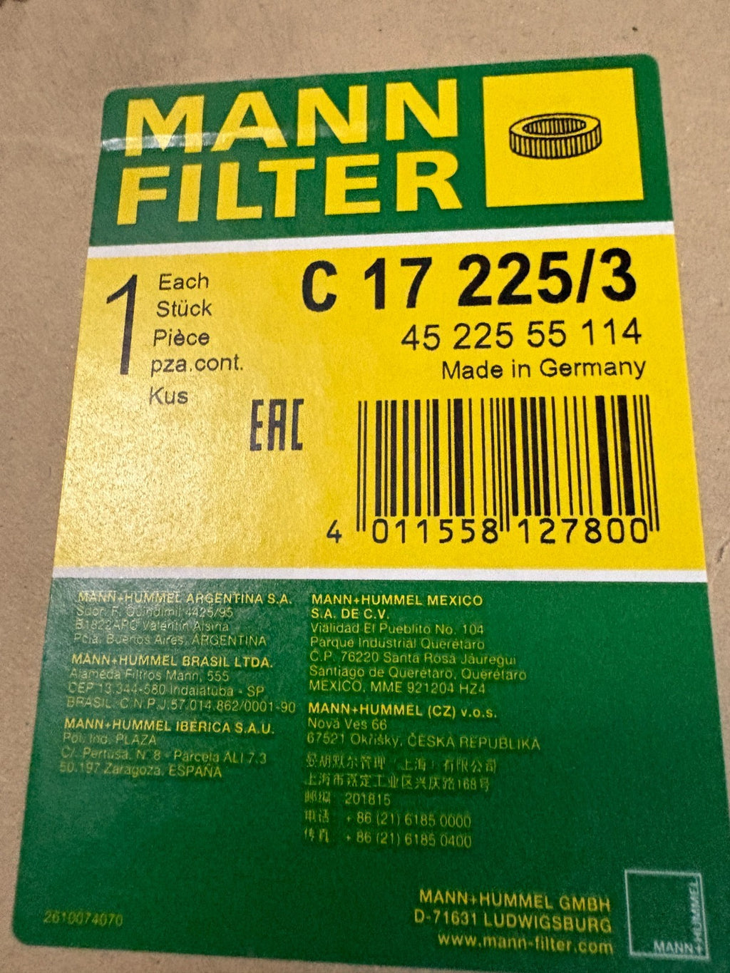 MANN FILTER AIR FILTER C 17 225/32