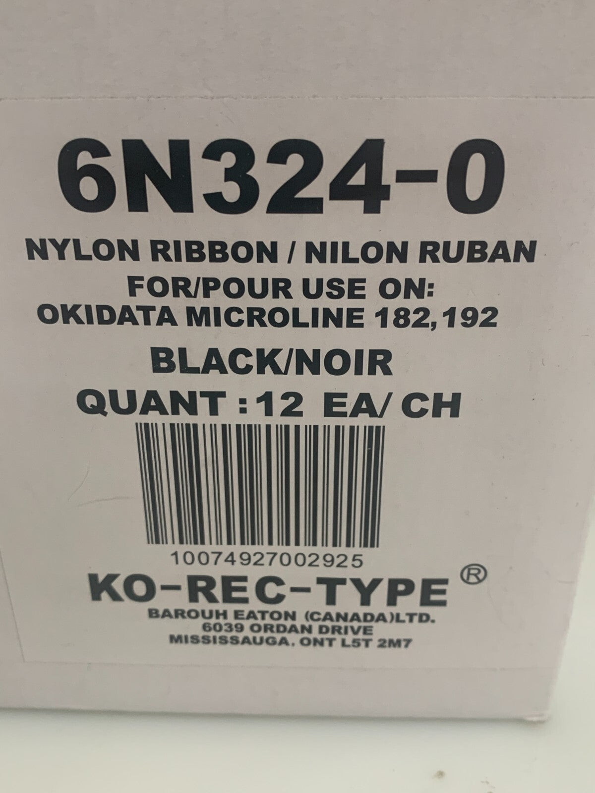 Box of 12 KO REC TYPE 6N324-0 Black Nylon Ribbon