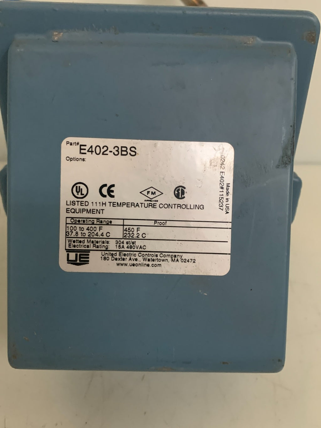 UNITED ELECTRIC CONTROLS THERMOSTAT SWITCH E 402-3BS1