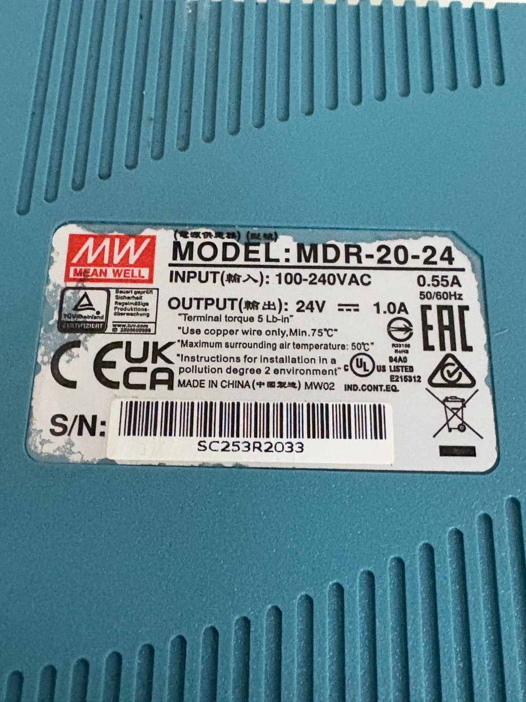 MEAN WELL POWER SUPPLY MDR-20-24