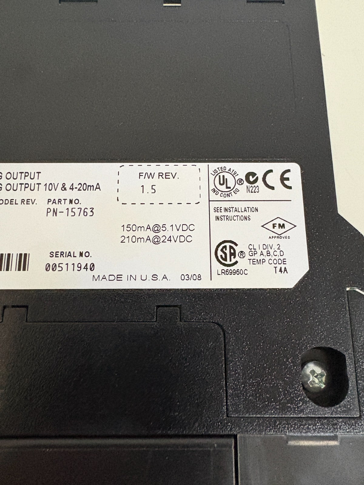 HONEYWELL ANALOG OUTPUT MODULE TC-0AV081 PN-15763