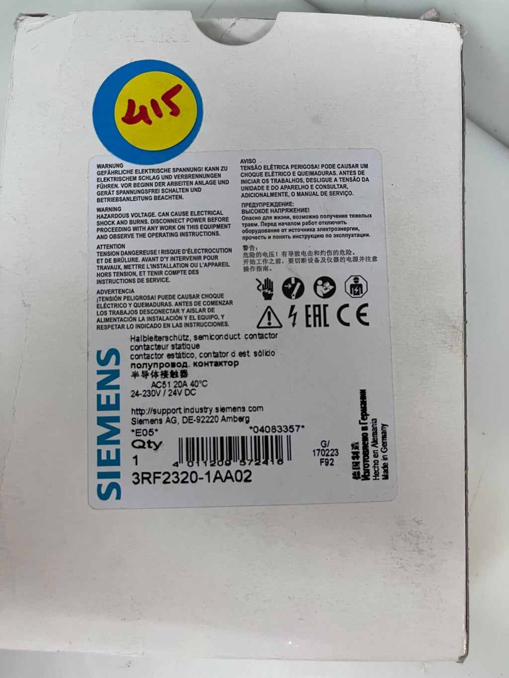SIEMENS 3RF2320-1AA02 CONTACTOR 3RF23201AA02