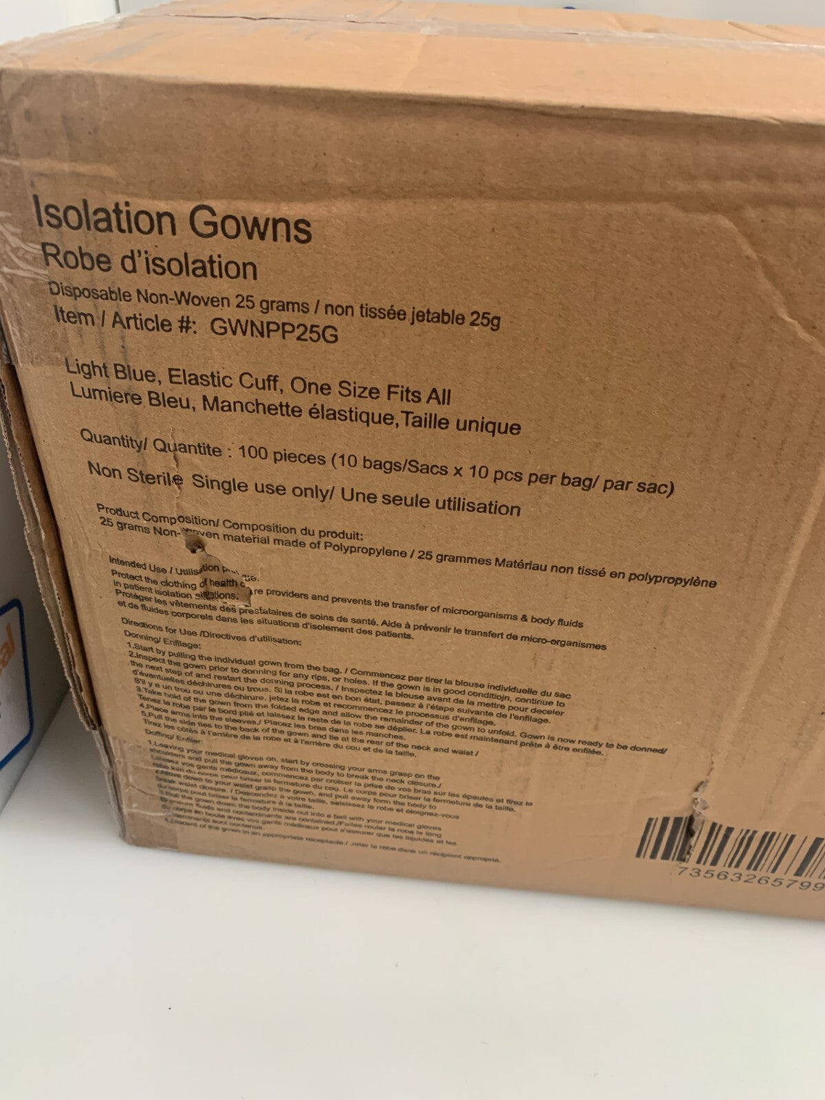 Box of 100 D2D Health Co APCO Disposable Isolation Gowns GWNPP25G