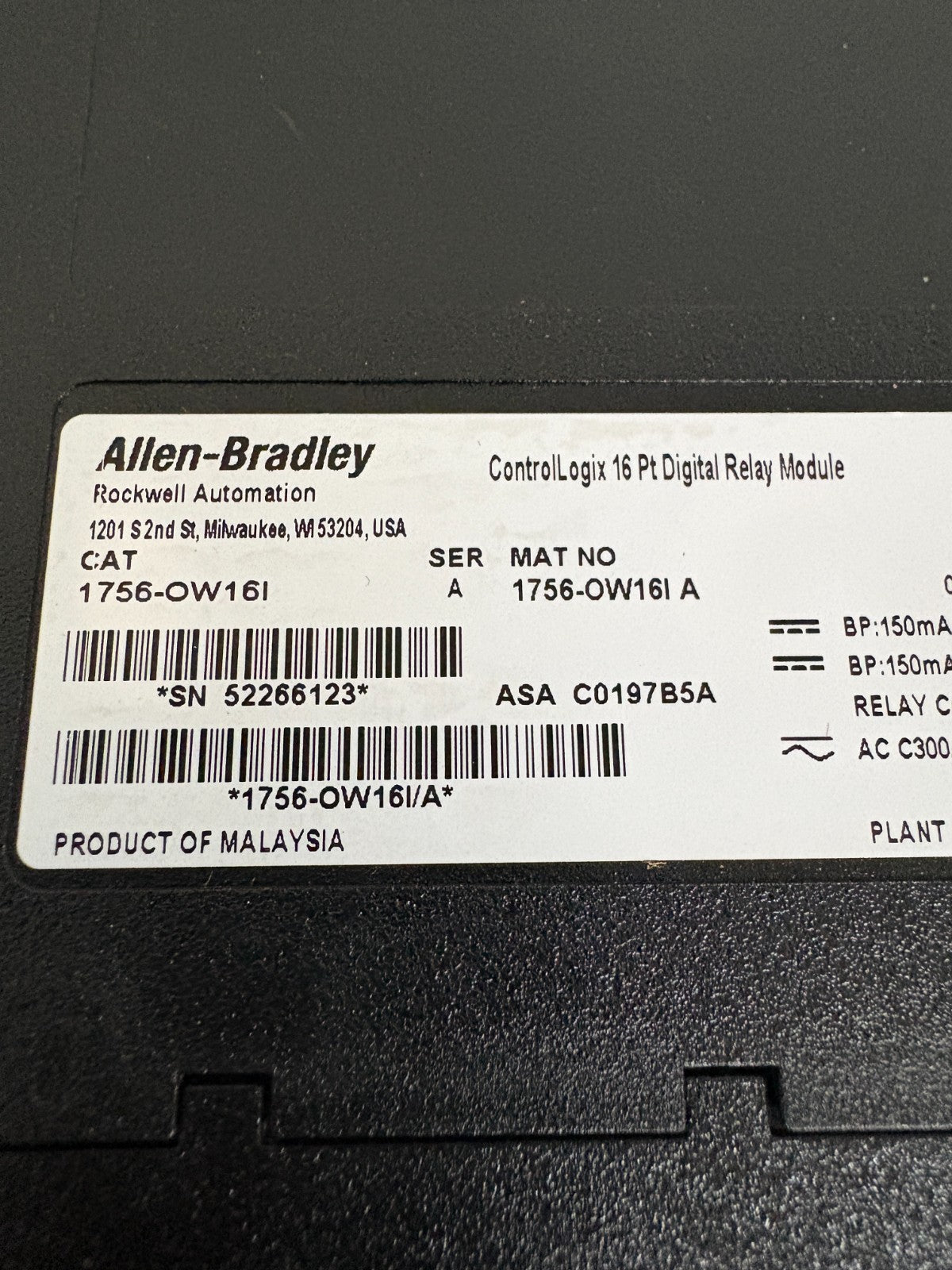 ALLEN BRADLEY CONTROL LOGIX 16 PT DIGITAL RELAY MODULE 1756-0W16I SER A