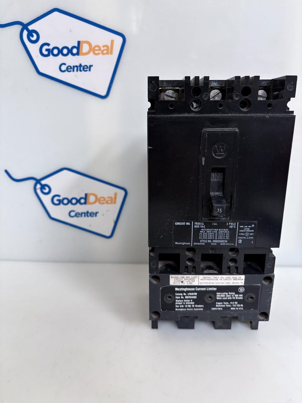WESTINGHOUSE 15 AMP FB3015L CIRCUIT BREAKER W/CURRENT LIMITER LFB3070R