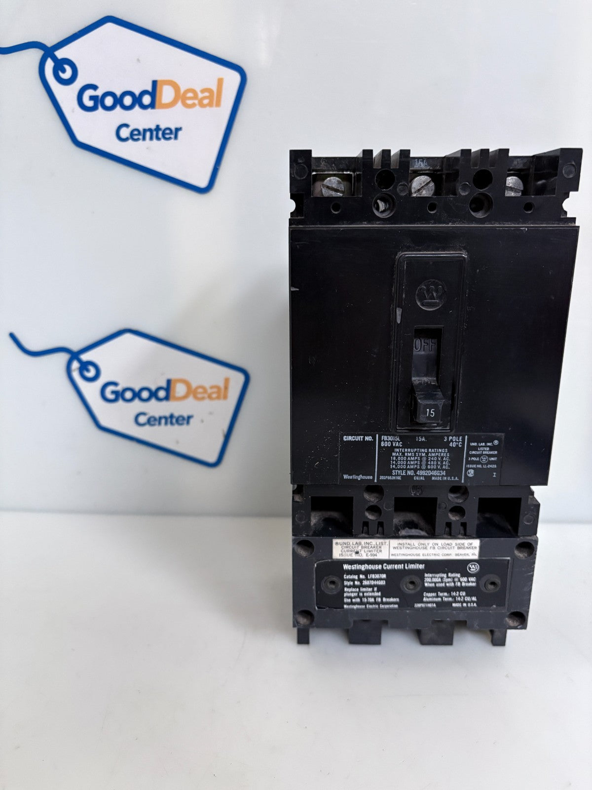 WESTINGHOUSE 15 AMP FB3015L CIRCUIT BREAKER W/CURRENT LIMITER LFB3070R