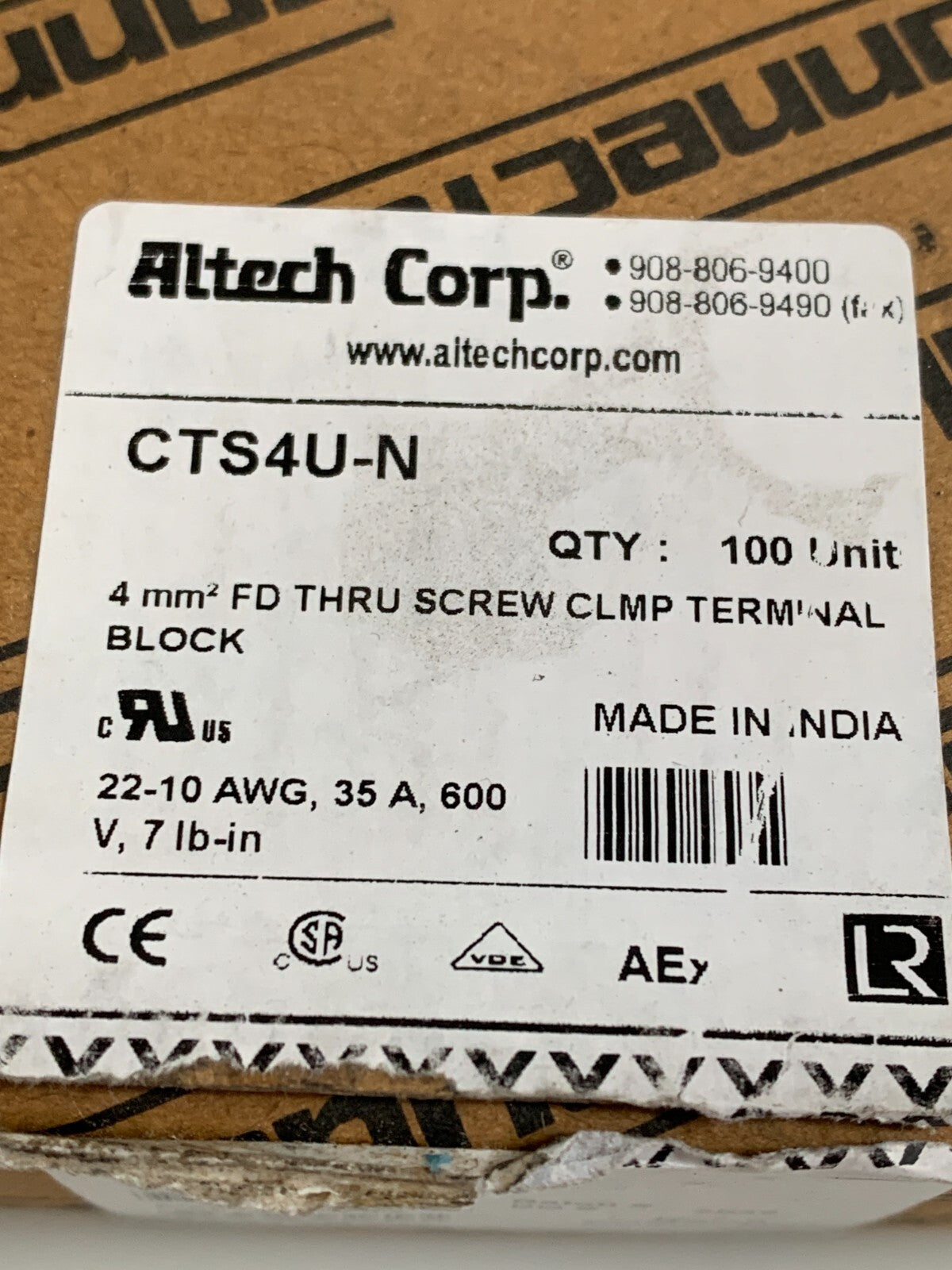 ALTECH CORP TERMINAL BLOCK CTS4U-N 100/BOX3