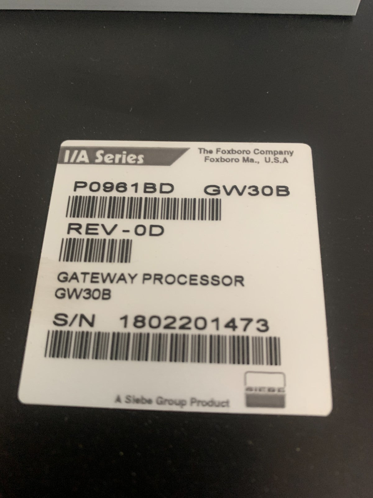 FOXBORO GATEWAY PROCESSOR PO961BD GW30B REV-OD2